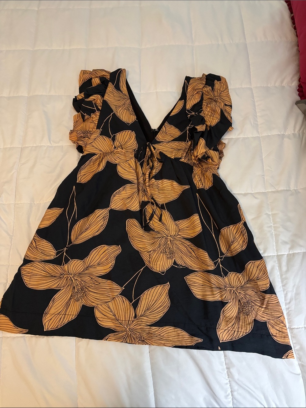 TCEC Black Mini Dress with Mustard Floral Print